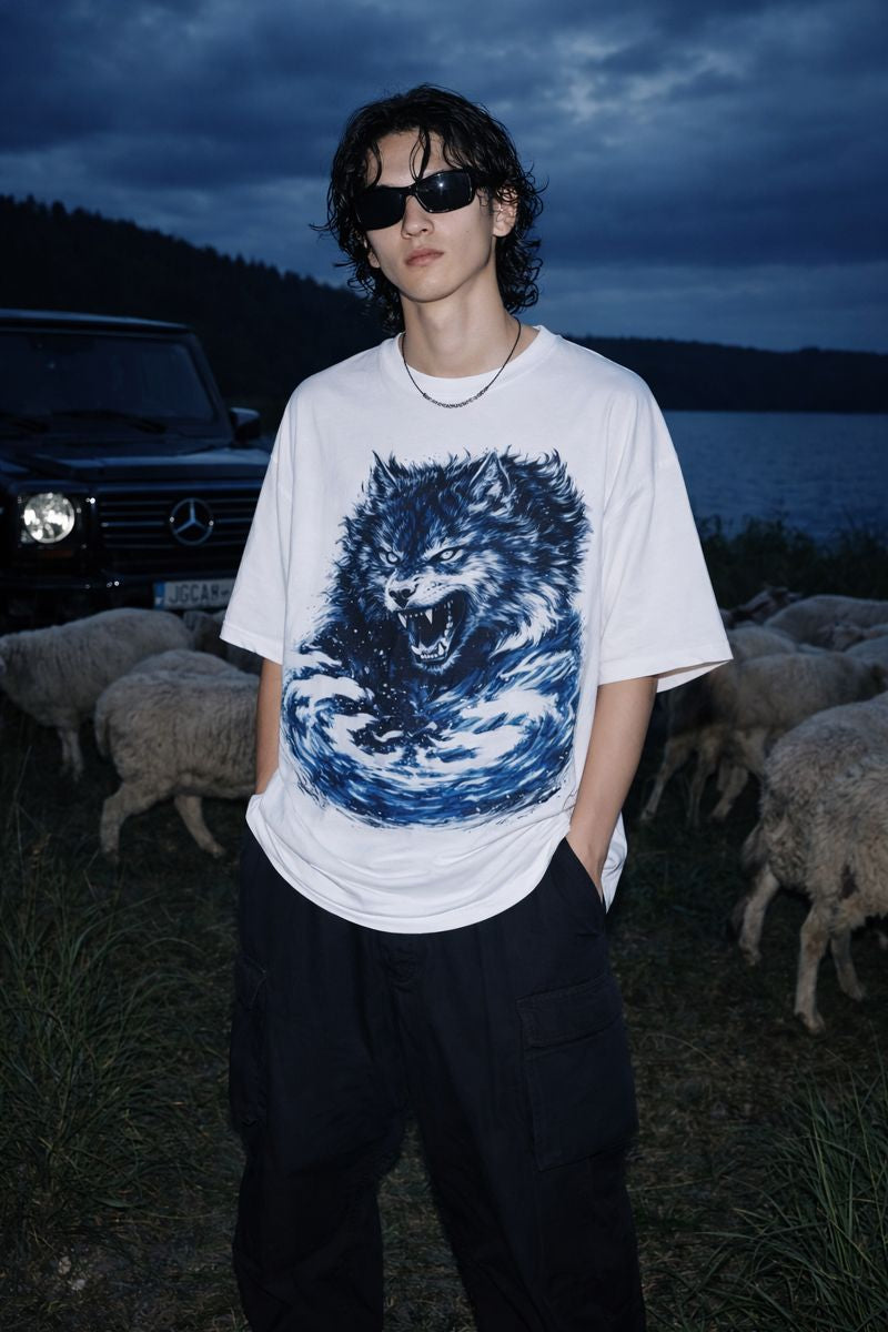 Oversized Wolf Graphic T-Shirt