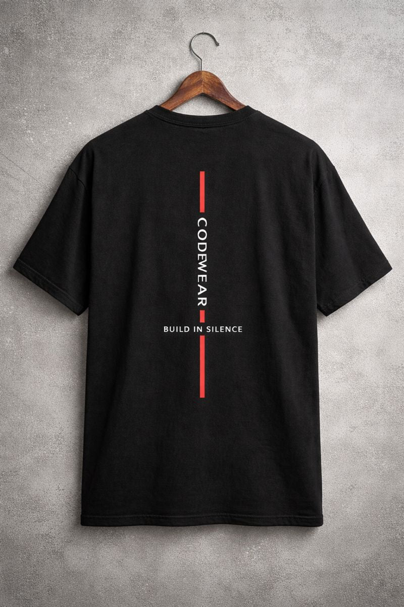 Build in Silence T-Shirt | CodeWear Developer Tee | Oversized Black T-Shirt