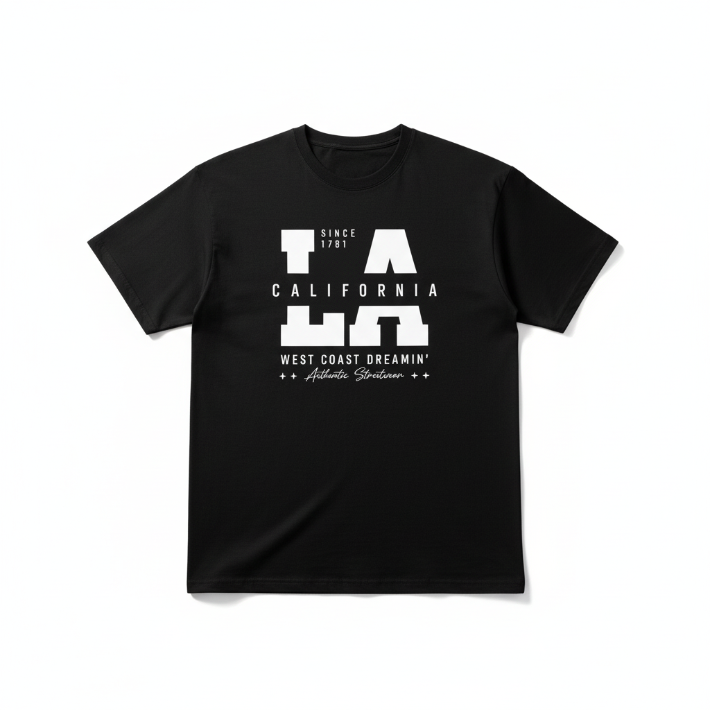 LA California West Coast Dreamin' Oversized Black T-Shirt