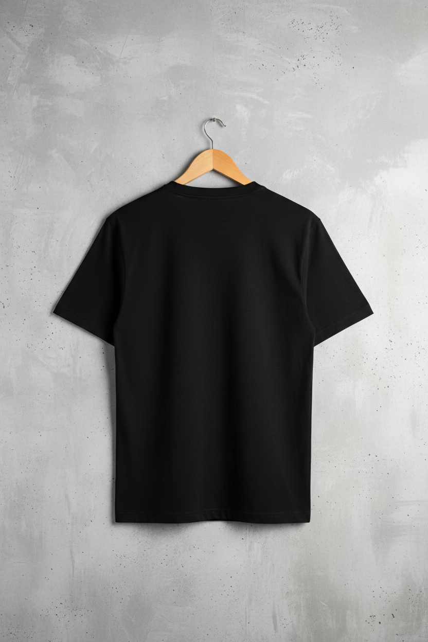 Plain black t-shirt back view - solid black no graphics