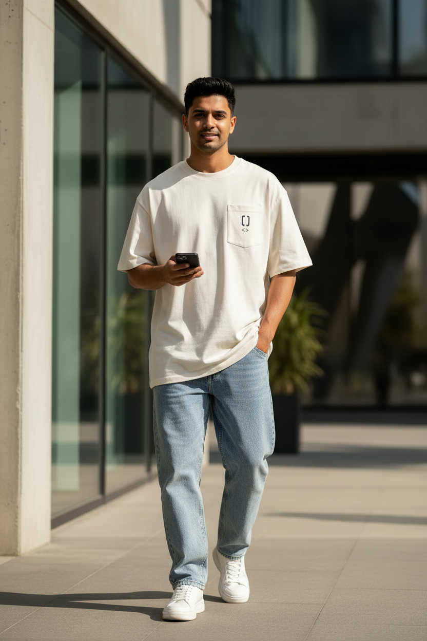 Cream Oversized T-Shirt model shot front view